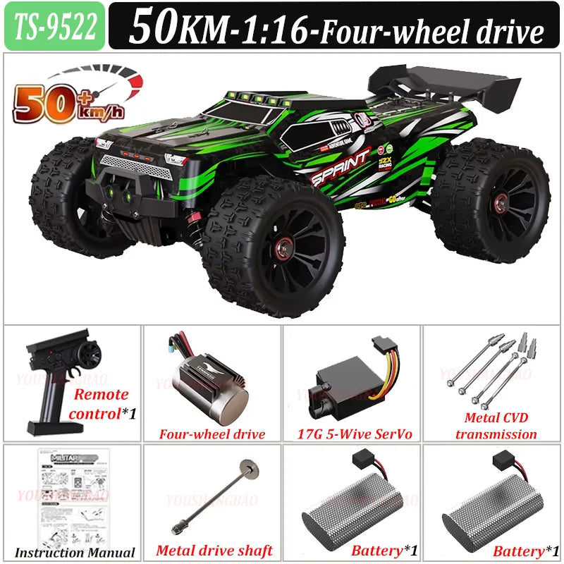 Coche de control remoto de alta velocidad 9522PRO con tracción en las cuatro ruedas sin escobillas, 85 km/h, para derrapes todoterreno, coche de carreras 9522 1:16, 50 km/h, juguete para niños