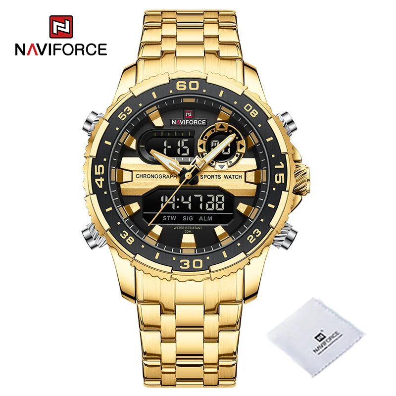 Relojes para hombre NAVIFORCE, marca de tendencia original, pantalla LCD analógica-digital de cuarzo, reloj para hombre, resistente al agua 30 m, luminoso, reloj de pulsera para hombre