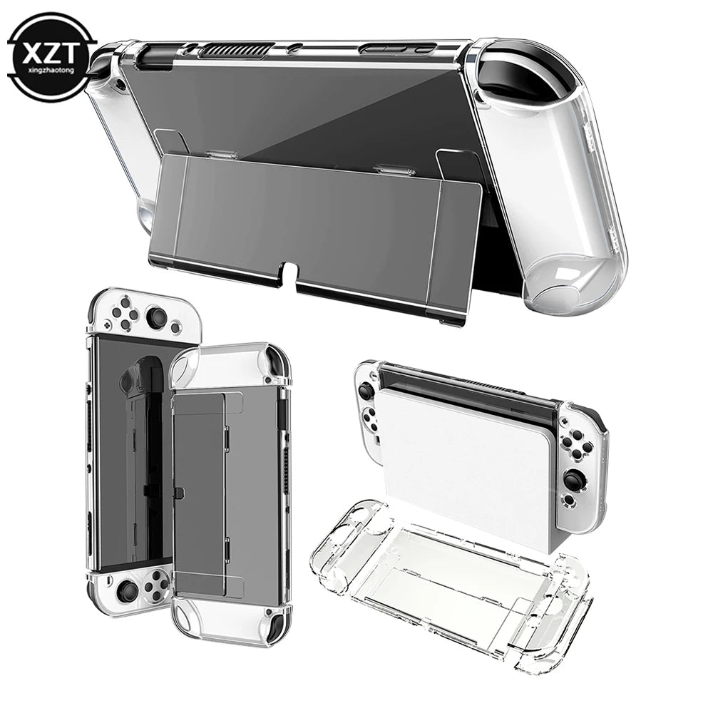 Funda protectora transparente de cristal para Nintendo Switch OLED, carcasa rígida transparente acoplable para consola Switch OLED, accesorio