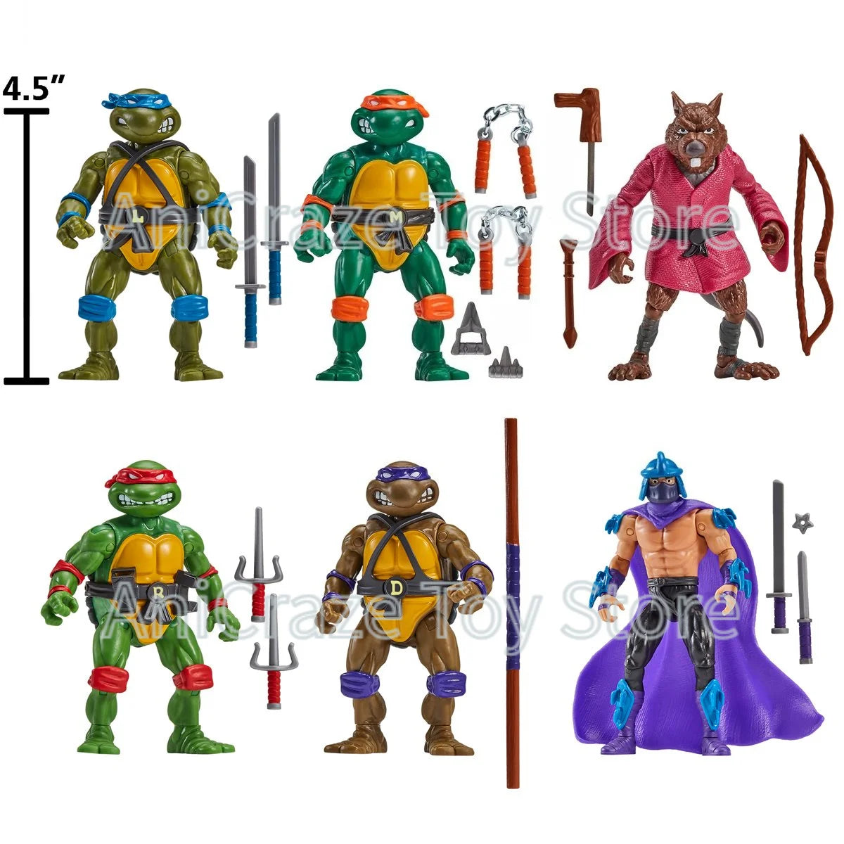 Paquete de 6 figuras de acción remasterizadas de las Tortugas Ninja mutantes adolescentes originales: Splinter, Shredder, Leonardo, juguetes coleccionables, regalos de cumpleaños
