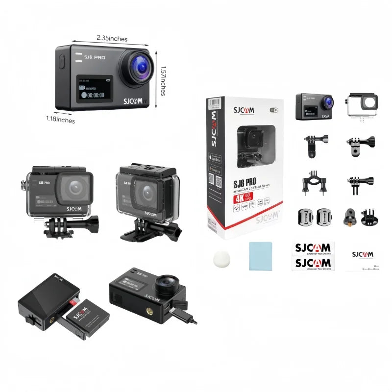 Cámara de acción SJCAM SJ8 pro 4K Ultra HD con zoom 8X, pantalla doble impermeable y estabilización de imagen, batería de 1300 mAh