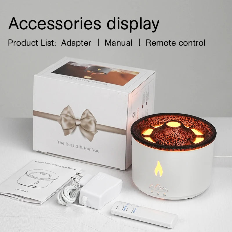KINSCOTER-difusor de Aroma de llama de volcán, anillo de humo de medusas, humidificador de aire, difusor de aceite esencial de aromaterapia de 360ml, regalo genial
