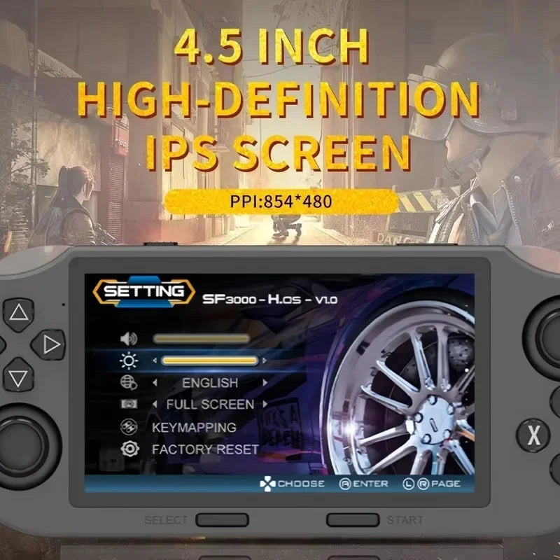 SF3000 Retro Handheld Video Game Console Linux System 4.5 Inch 854*480 IPS Screen 3000mAh Portable Pocket Video Player Games