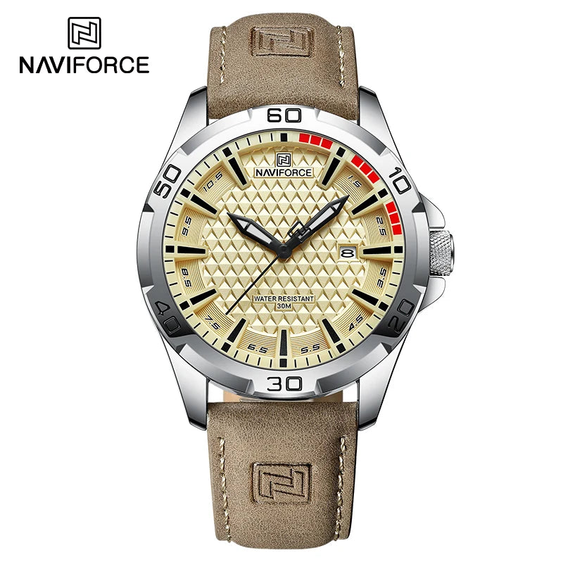 NAVIFORCE Reloj de pulsera de cuarzo deportivo militar informal para hombre, reloj masculino de negocios de cuero impermeable Relogio Masculino