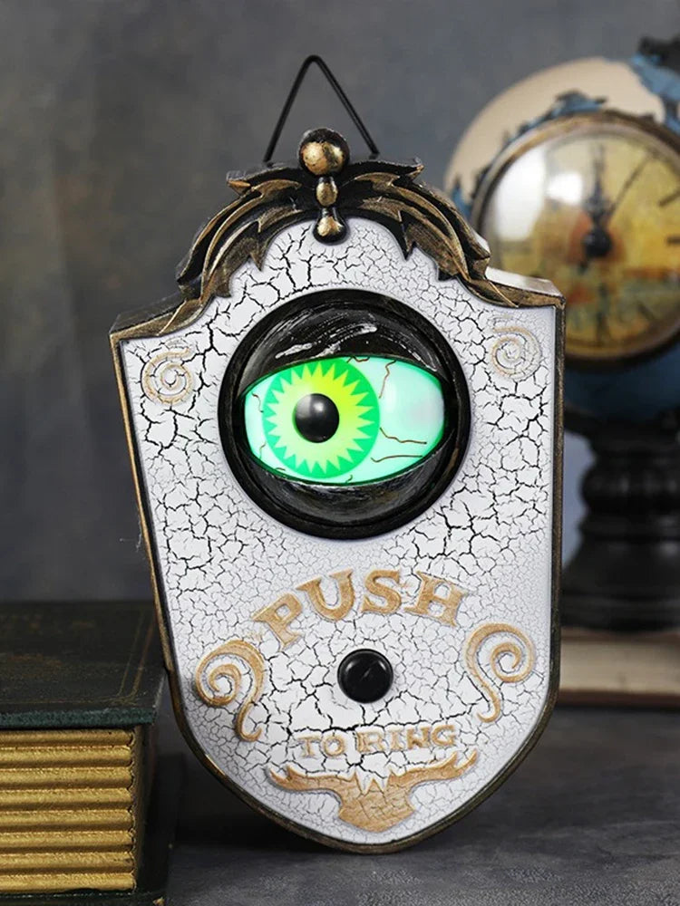 Timbre de Halloween con luz LED, decoración colgante para fiestas embrujadas, accesorios de terror brillantes, ojos espeluznantes con sonidos y luces