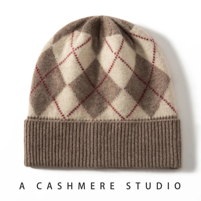 MERRILAMB-gorros a cuadros tonificantes para hombre y mujer, gorro informal suave de Cachemira 100%, gorros de punto a la cadera, gorros cálidos para Otoño e Invierno