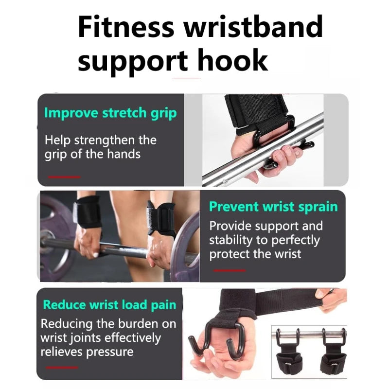 Ganchos de levantamiento de pesas, soporte de agarre, ganchos de soporte para fitness de barra simple y doble, guantes de entrenamiento con soporte para muñeca, gancho de agarre