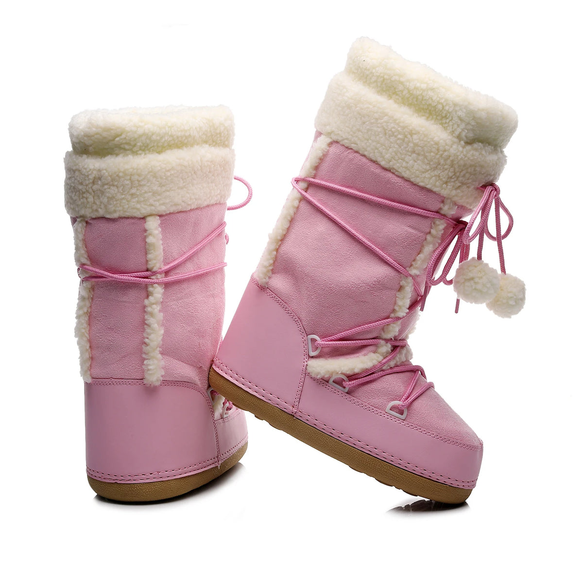 Botas de nieve rosas para mujer, botas de invierno para mujer, botas gruesas impermeables antideslizantes para exteriores, botas a media pantorrilla, zapatos de invierno cálidos de moda con forro de piel para mujer