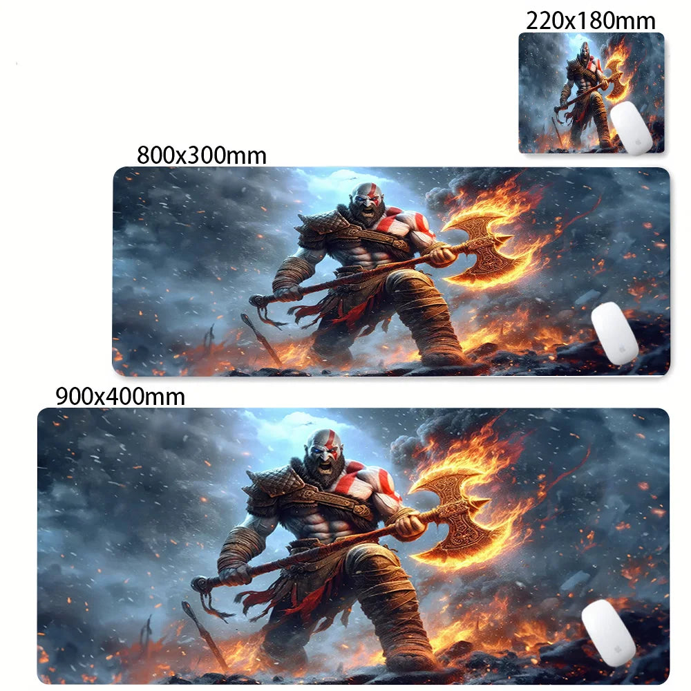 Alfombrilla de escritorio para teclado de ordenador, diseño de God of War Kratos, alfombrilla de ratón gaming grande, caucho natural, bordes cosidos, base antideslizante, alfombrilla de escritorio.