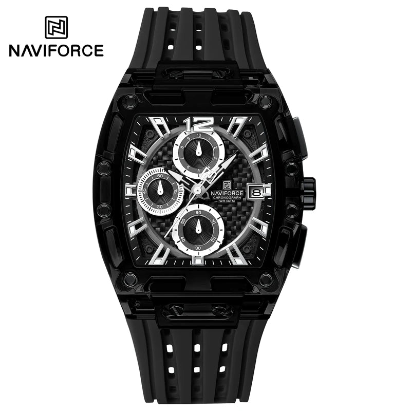 Reloj Naviforce 7105 de moda con cronógrafo y multifunción, deportivo, resistente al agua 5ATM, con correa de silicona para hombre.