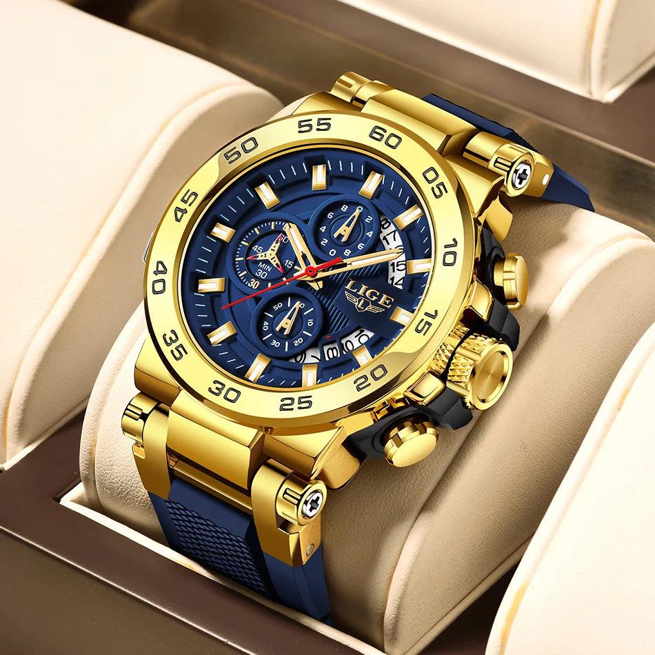 Reloj militar para hombre LIGE 2026, de lujo, con correa de silicona, reloj deportivo de cuarzo, de marca superior, resistente al agua, con calendario y cronógrafo.