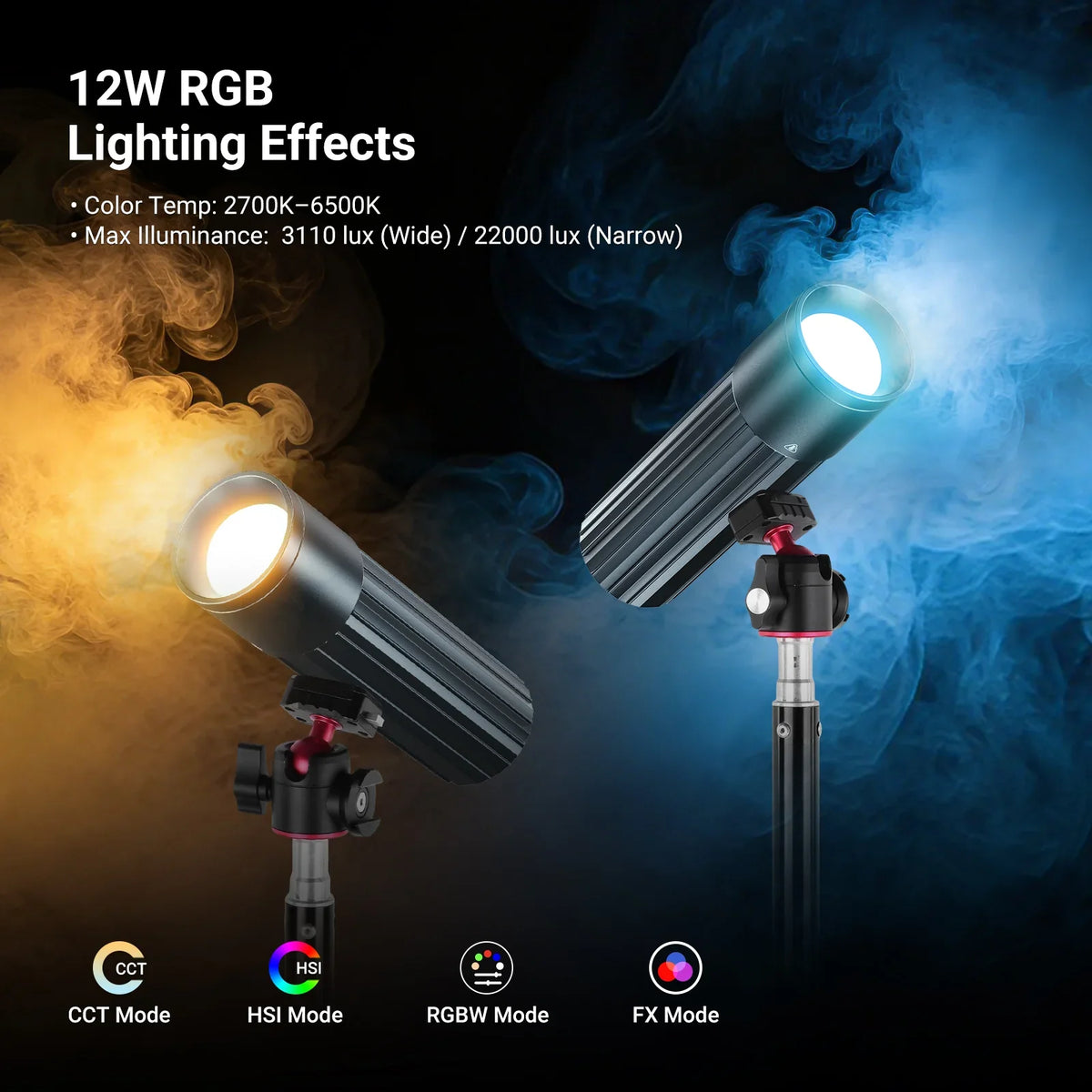 Linterna de Fotografía RGB NEEWER de 12W, 4 Colores/20 Filtros GOBO/CRI95+/500mAh, Iluminación LED Portátil de 12W para Video
