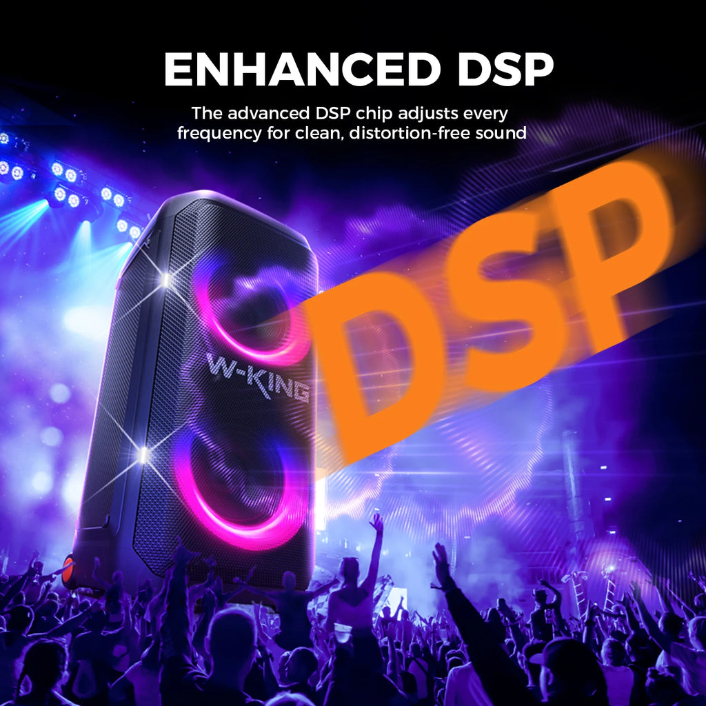 Altavoz Bluetooth para Fiestas W-KING T12, 370W de Potencia Máxima, 135dB de Bajos Profundos, Altavoz Karaoke Portátil con Luces RGB, Bluetooth 5.4, Ruedas, AUX, USB, TF, OTG, Entrada para Micrófono de Guitarra