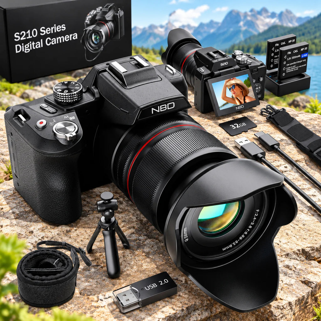 Cámara compacta para vlogs NBD 8K, cámara fotográfica de 64MP con zoom óptico de 16X, pantalla LCD giratoria de 2.8 pulgadas, zapata para accesorios.