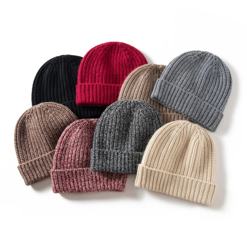 Gorros de cachemira 100 para hombres y mujeres de alta calidad, gorros con bridas Unisex de invierno gruesos y cálidos, sombreros de Navidad de hilo de tendencia