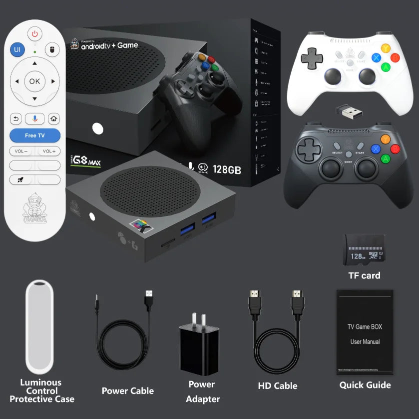 Consola de videojuegos Android TV G8, con procesador de cuatro núcleos, sistema dual, resolución 4K HD, velocidad de 100 Mbps, 60 000 juegos retro, 400 juegos de PSP, WiFi, Bluetooth, mando inalámbrico de 2,4 GHz.
