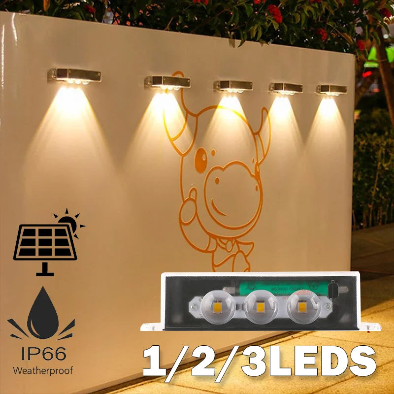 4PCS Outdoor Solar Wall Light Waterproof Warm White LED For Garden Yard Pathway Porch Corridor Home Exterior Lighting