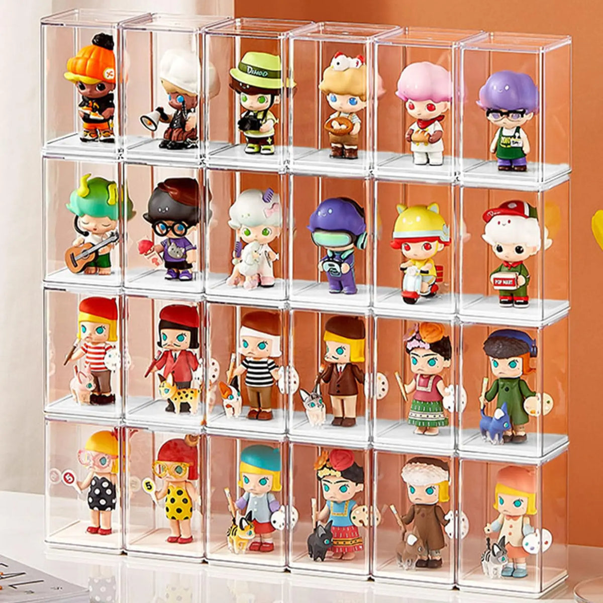 Vitrina expositora acrílica apilable, caja transparente a prueba de polvo con base blanca, para figuras de acción, miniaturas y coleccionables pequeños