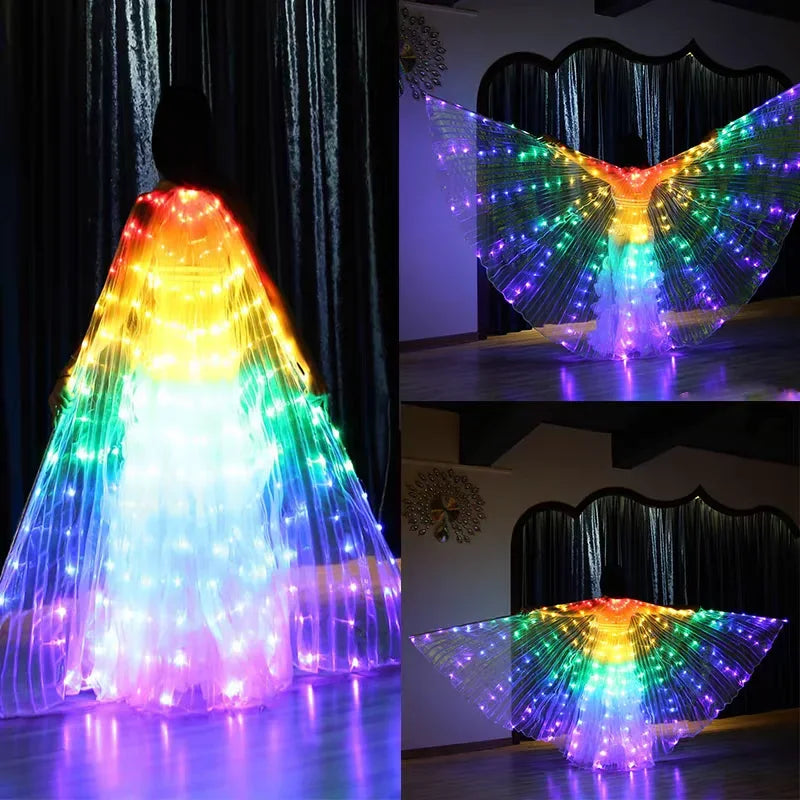 Capa Luminosa LED con Alas de Mariposa para Actuaciones Escénicas, Disfraz de Danza del Vientre, Arte Luminoso Portátil, Accesorio para Fotos de Fiesta de Halloween