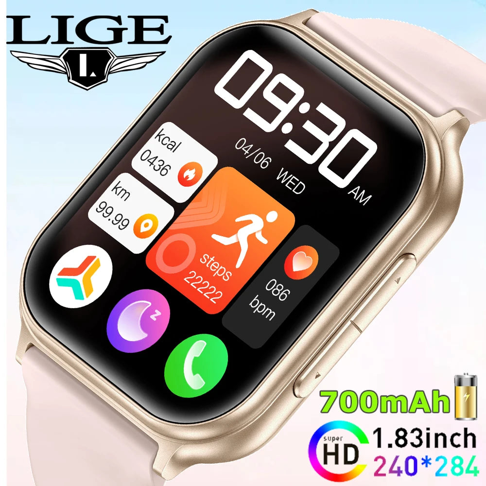 LIGE Nuevo Reloj Inteligente de 700mAh para Hombres y Mujeres, Deportivo, Rastreador de Fitness, Impermeable, Monitor de Frecuencia Cardíaca 24H Integrado, Llamadas Bluetooth, Smartwatch HD de 1.83"
