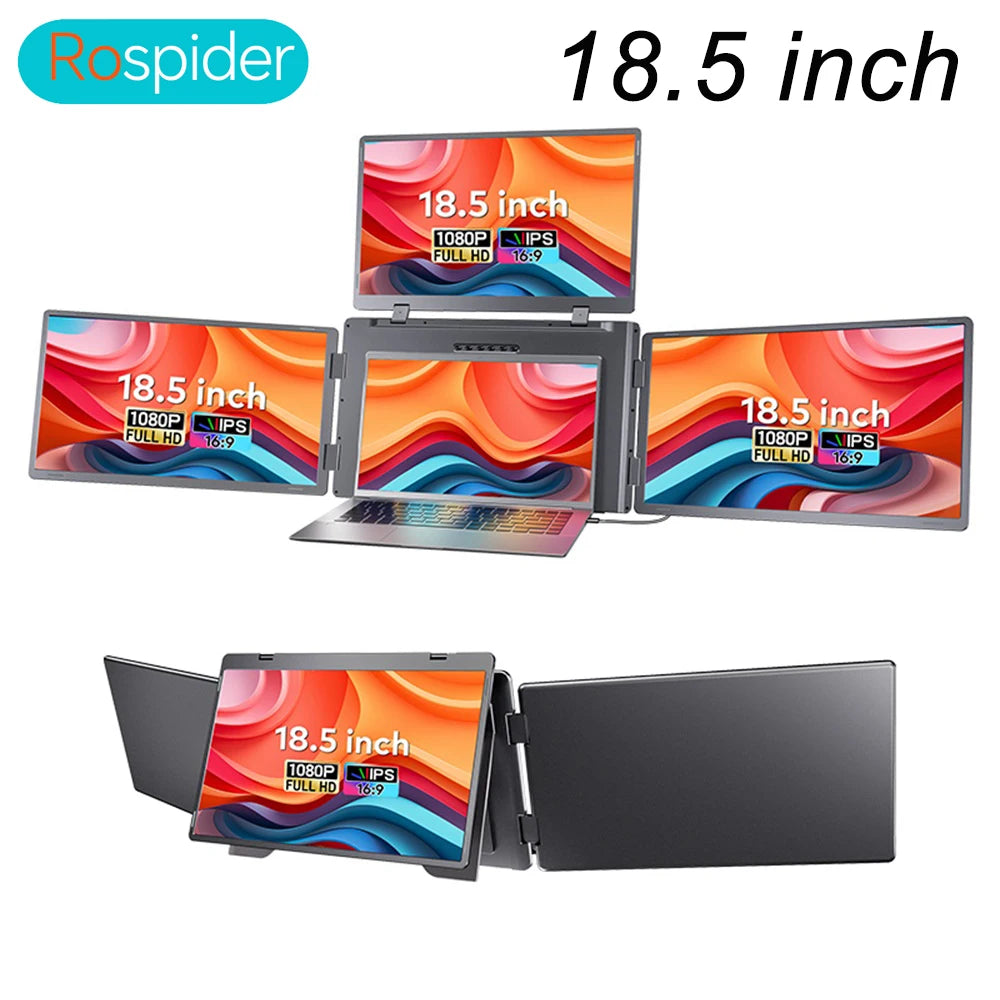Rospider Extensor de Pantalla Triple de 18.5 Pulgadas, Monitor Portátil IPS 1080P para Juegos, Compatible con Laptops de 12 a 18 Pulgadas, MacBook, Windows