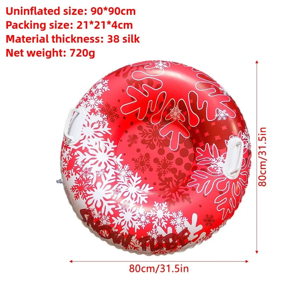 Tubo de nieve inflable de alta resistencia, trineo de PVC grueso de 80x80cm con asas dobles, tubo de trineo de invierno para colina de esquí, juegos de nieve