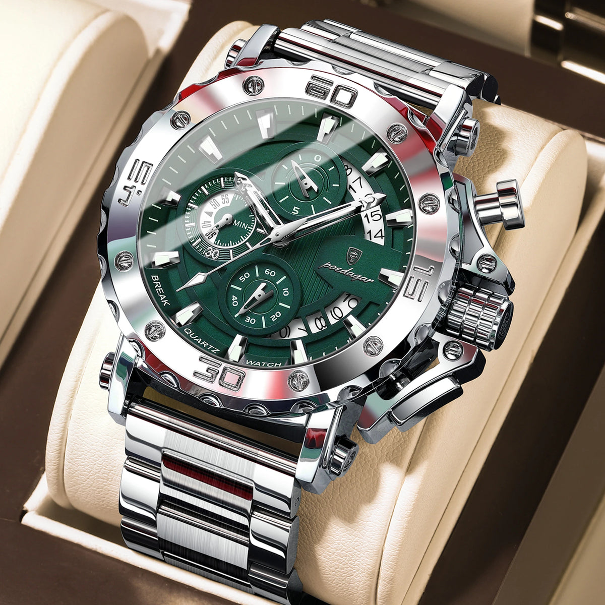 Reloj de lujo para hombre POEDAGAR, calendario, luminoso, resistente al agua, cronógrafo, de cuarzo, de acero inoxidable, reloj de moda para hombre, regalo, reloj masculino