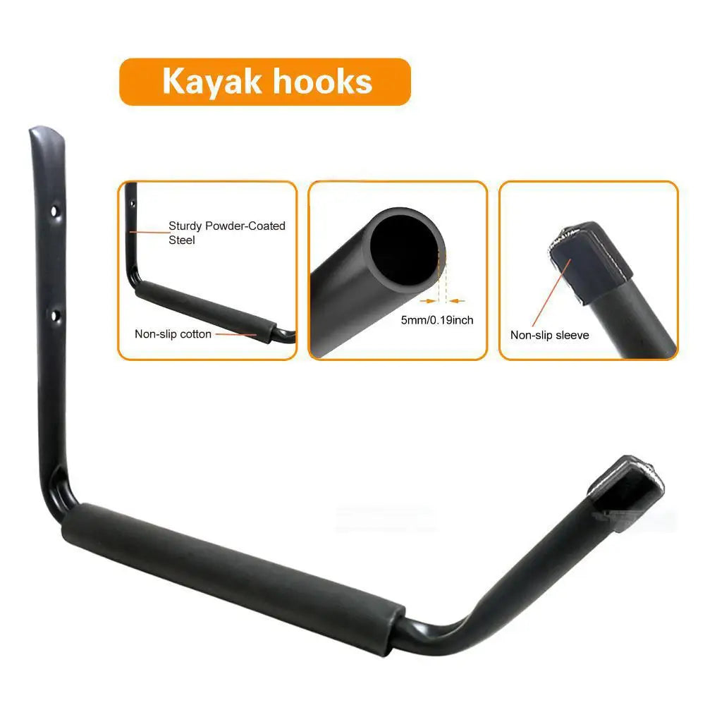 Juego de 4 ganchos de pared resistentes para almacenamiento de kayak, soportes de garaje tipo jumbo para canoa y kayak