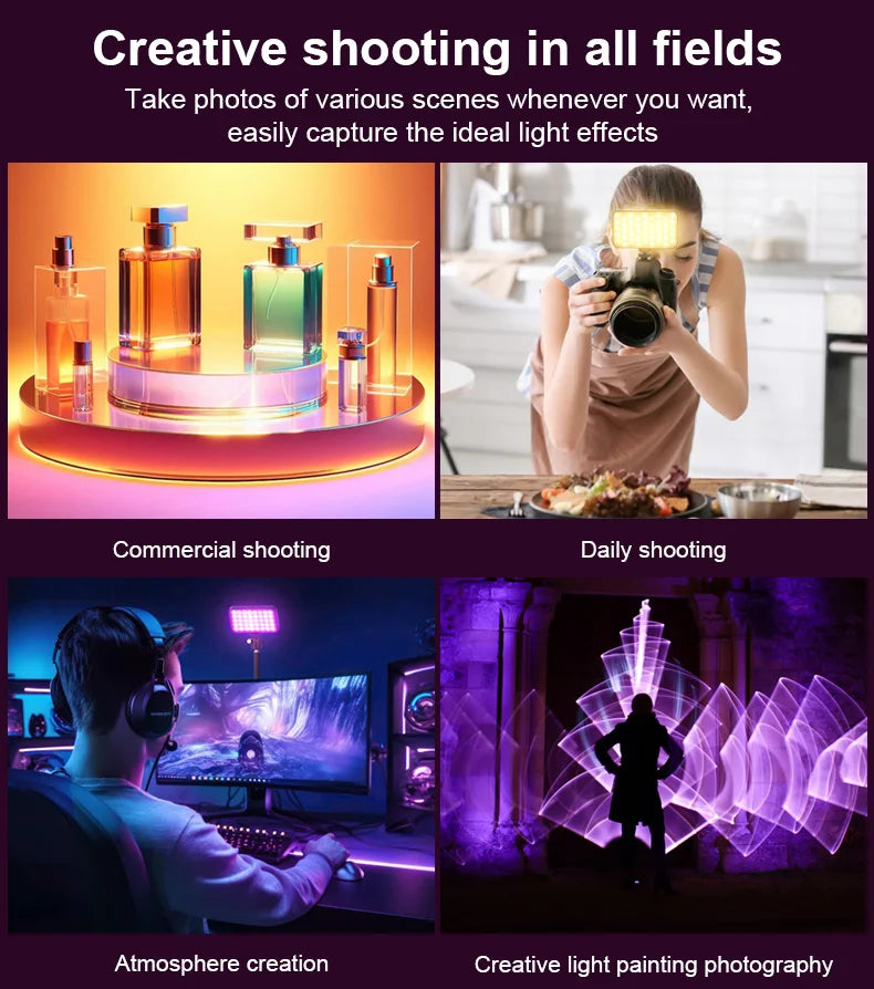 LUXCEO V10 Mini luz de vídeo RGB Panel en luces de cámara lámpara de fotografía iluminación de relleno LED regulable para Vlogging, videoconferencia