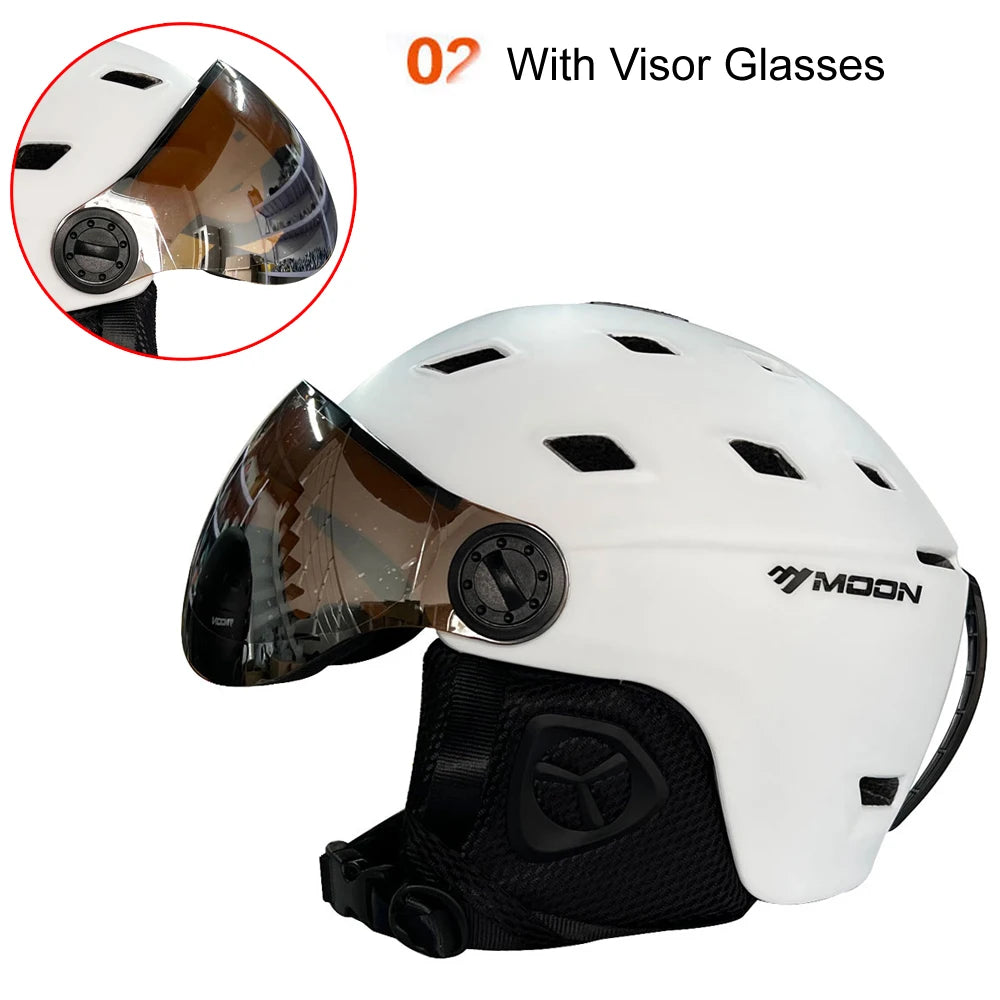 MOON-casco de esquí moldeado integralmente, gafas de PC + EPS, de alta calidad, para deportes al aire libre, esquí, Snowboard, monopatín
