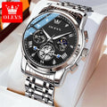 OLEVS 2856 Quartz Watches for Men Fashion Flywheel Design Chronograph Waterproof Luminous Calendar Moon Phase Men's Wristwatches