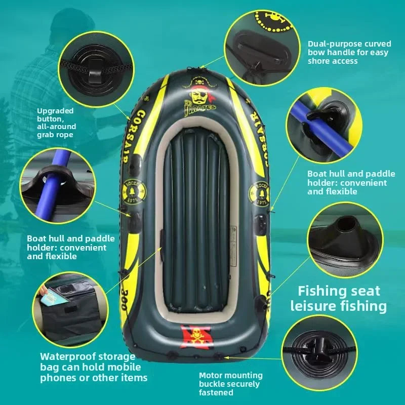 Kayak Inflable para 2/3 Personas, Bote de Pesca Plegable, Bote de Rafting, Bote de Pesca Resistente, Kayak Inflable de PVC para Pesca y Navegación