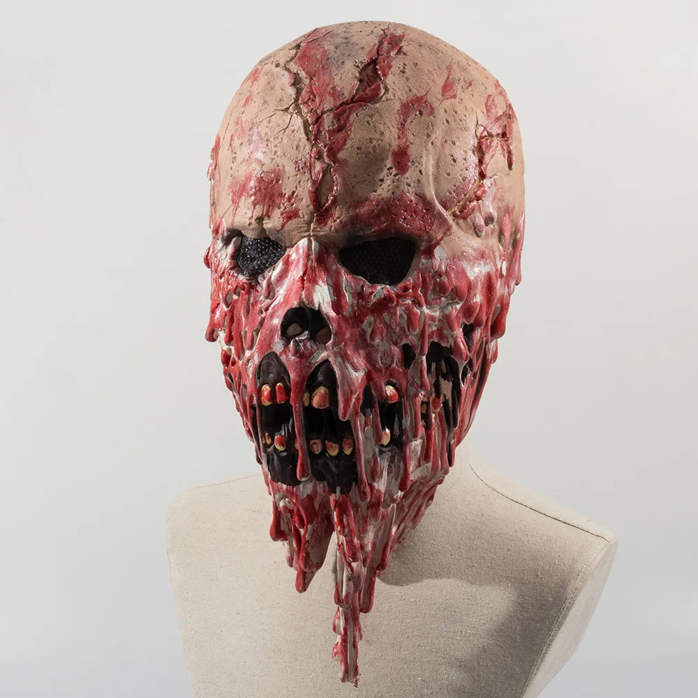 Máscara de calavera sangrienta de terror, Cosplay de esqueleto aterrador, máscara de látex de cara completa, casco, accesorios para disfraces de fiesta de Halloween