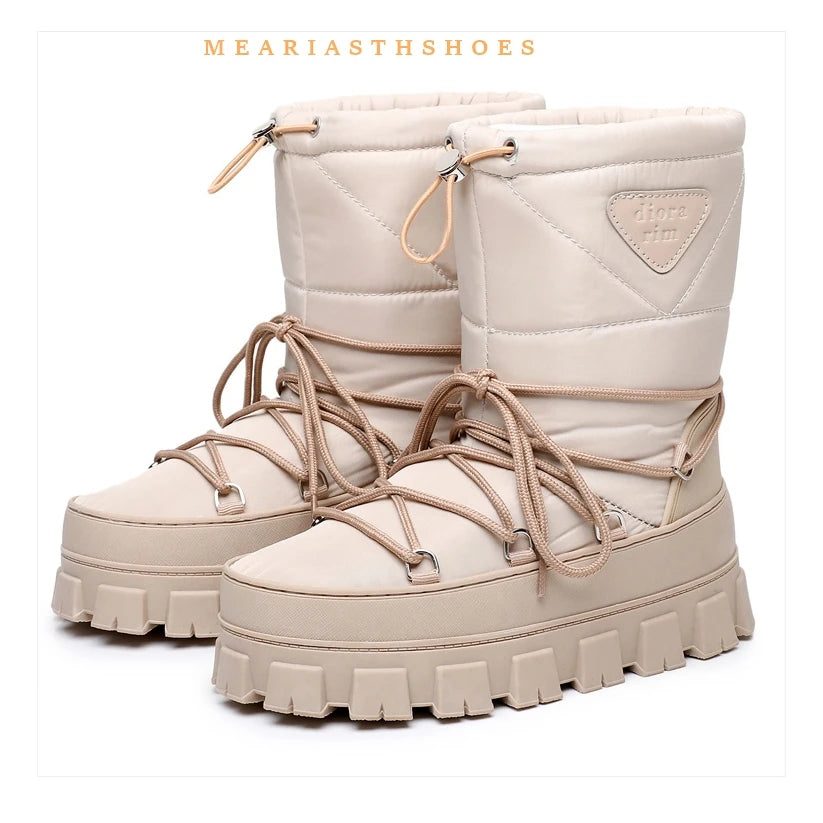 Botas de nieve de invierno 2026, botas de esquí a media pantorrilla para mujer, cuñas, botas de piel peluda y esponjosa, botas cálidas de algodón con plataforma alta para mujer, talla 36-41