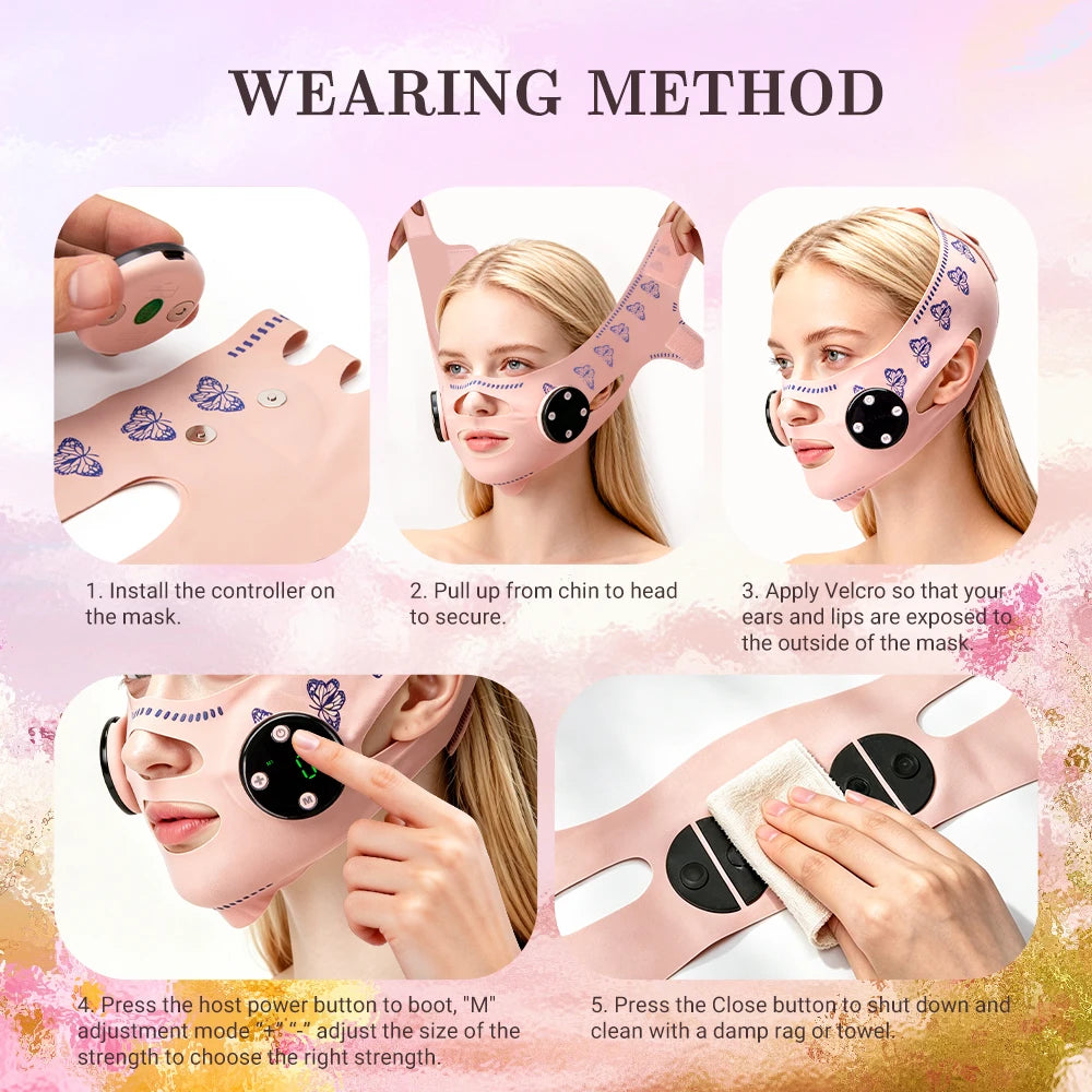 Máquina EMS para Adelgazar el Rostro en Forma de V, Reductor de Papada, Masajeador Facial Eléctrico con 5 Modos y 19 Niveles de Intensidad