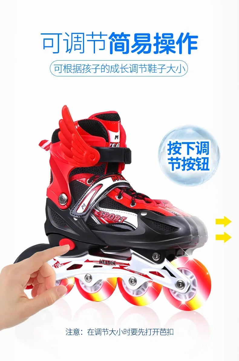 Zapatos de patinaje, zapatos de patinaje sobre ruedas de fila recta flash para niños, zapatos de patinaje sobre ruedas, ajustables tanto para hombres como para mujeres