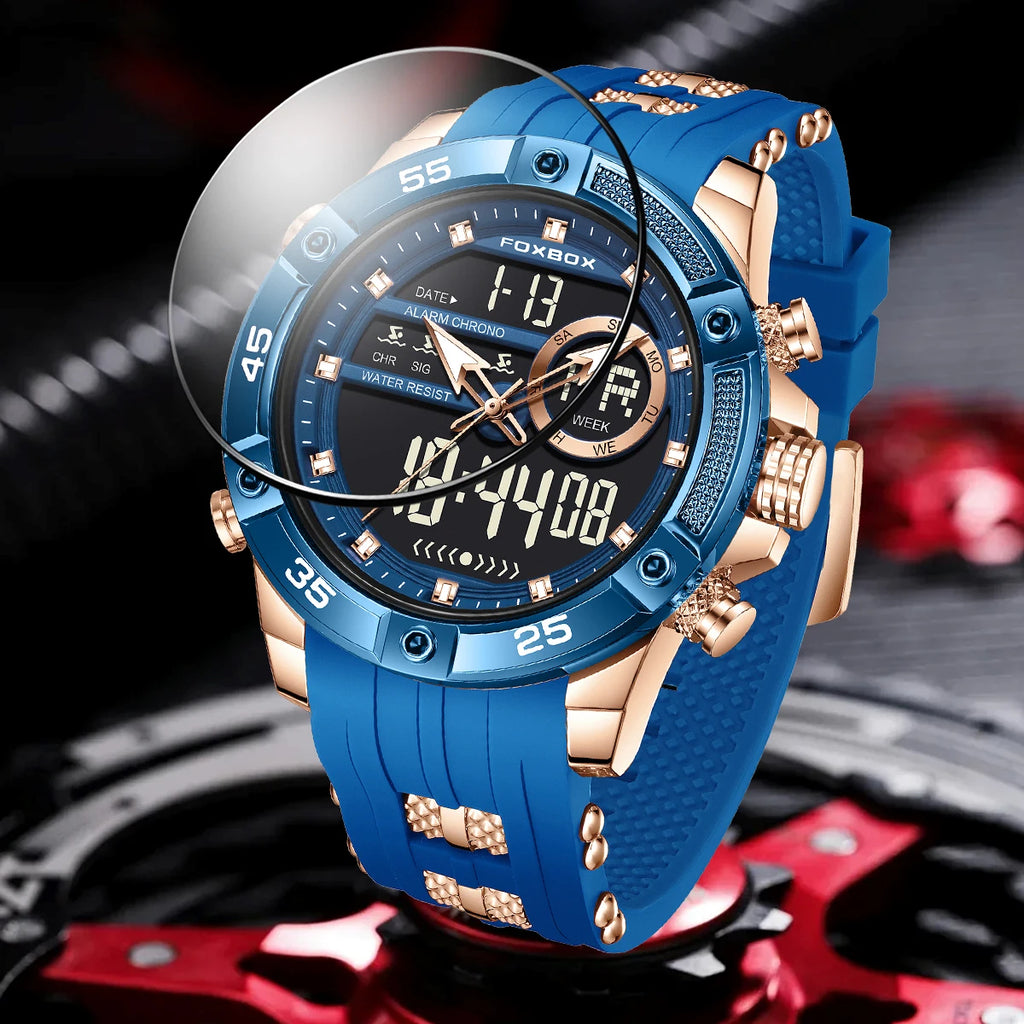 FOXBOX Reloj de lujo para hombre, relojes digitales de moda marca LIGE, regalos para hombre, relojes de pulsera de cuarzo multifuncionales e impermeables