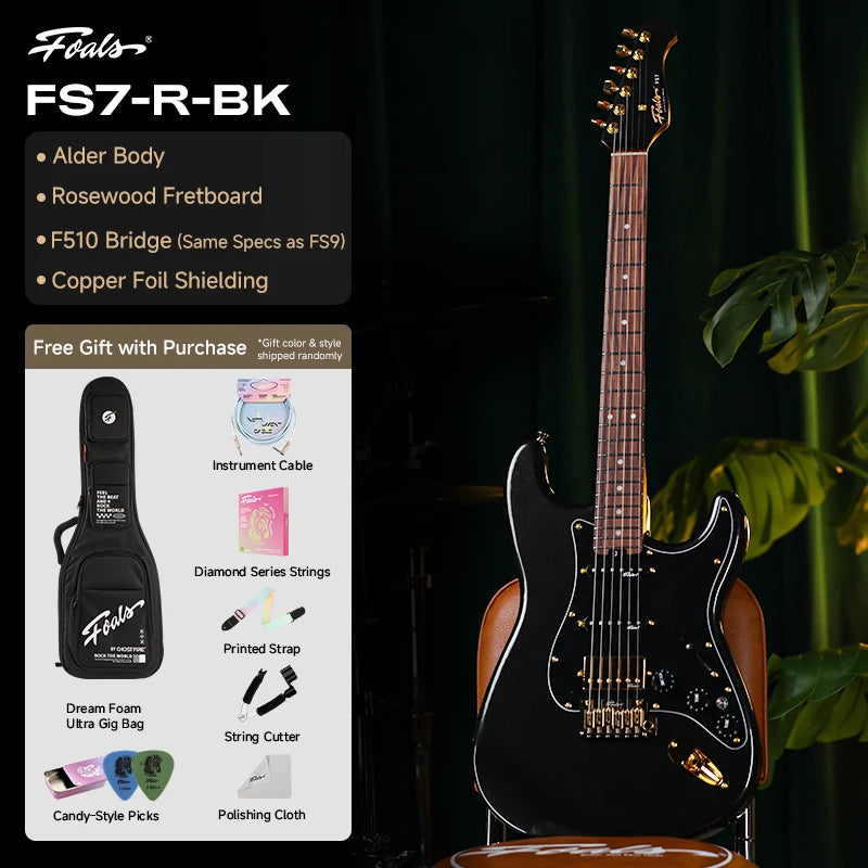 Guitarra eléctrica FOALS FS7, cuerpo de abedul en tres piezas, mástil de arce tostado, pastilla cerámica, interruptor de 5 posiciones con bobina dividida, guitarra de estilo ST.