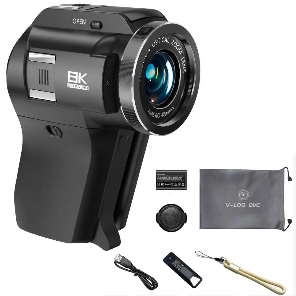 Cámara de Video 8K para Vlogging con Función Picture-in-Picture, WiFi, Zoom Óptico 8X, Visión Nocturna IR, Cámara DV Portátil
