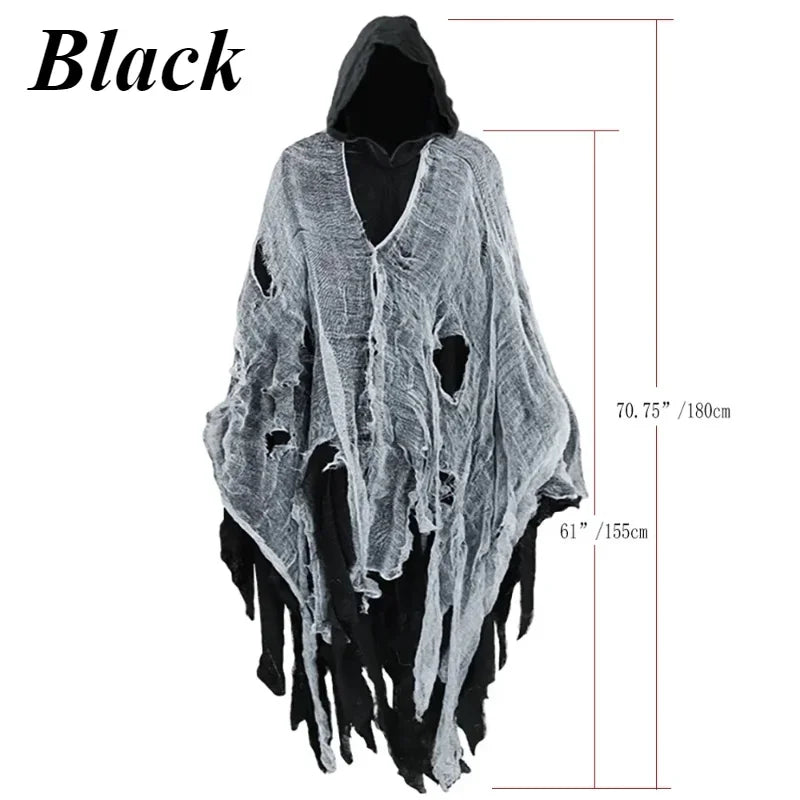 Capas con capucha para Halloween, disfraz de fantasma, muerte, gótico, Horror, Zombie, accesorios de fiesta del Día de los muertos, capas deshilachadas
