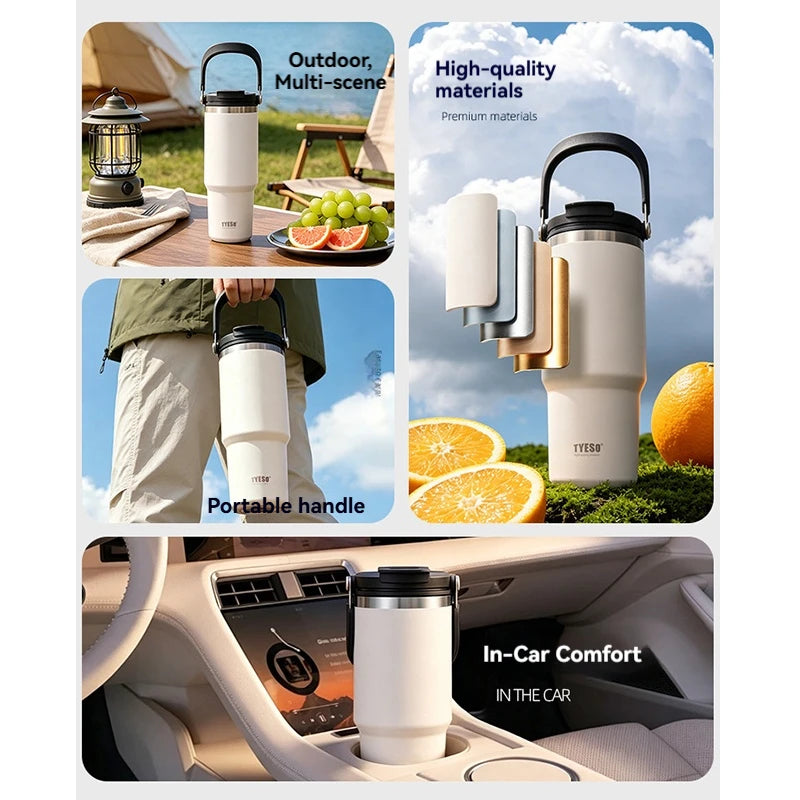 Tyeso 600/750/900/1050/1200ML botella termo de acero inoxidable taza de café para coche botellas de agua deportivas mantiene el frío y el calor taza térmica