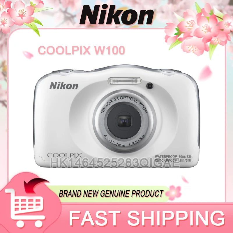 Cámara digital Nikon W100 COOLPIX de 13,2 MP CMOS, resistente a golpes y al polvo, LCD de 2,7 pulgadas, Full HD, cámara de grabación de vídeo de 1080P
