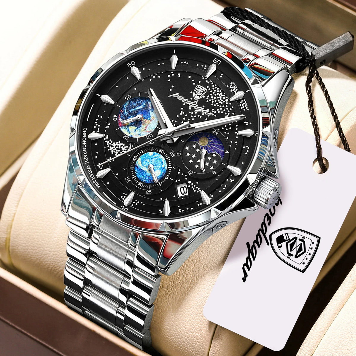 Reloj de cuarzo casual para hombre POEDAGAR, cronógrafo con fecha, reloj de acero inoxidable, resistente al agua, luminoso, a la moda para hombres