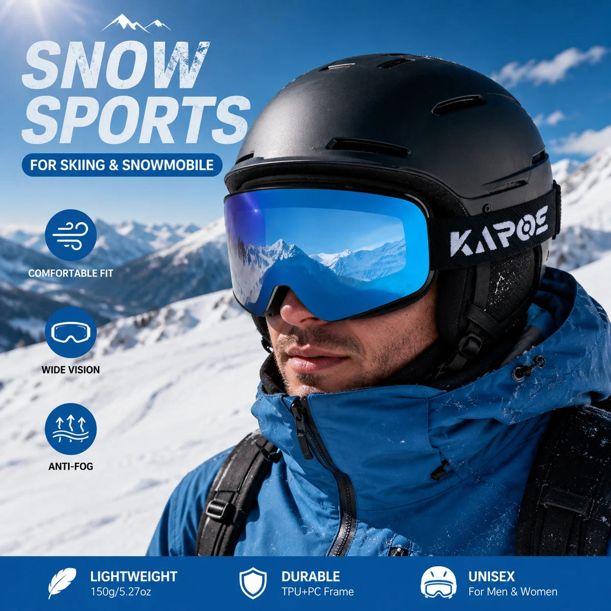 Gafas de esquí Karos de doble capa, antivaho, UV400, ligeras, nuevas, para deportes de invierno, snowboard, motos de nieve, montañismo.