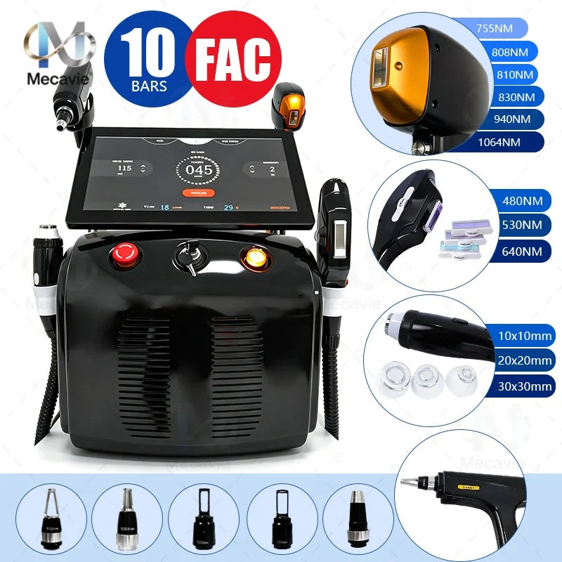 Depilación Láser Soprano Titanium Ice 6000W 4 en 1, Última Tecnología  755/808/810/830/940/1064nm 6 Ondas ND:YAG+RF+IPL Indolora