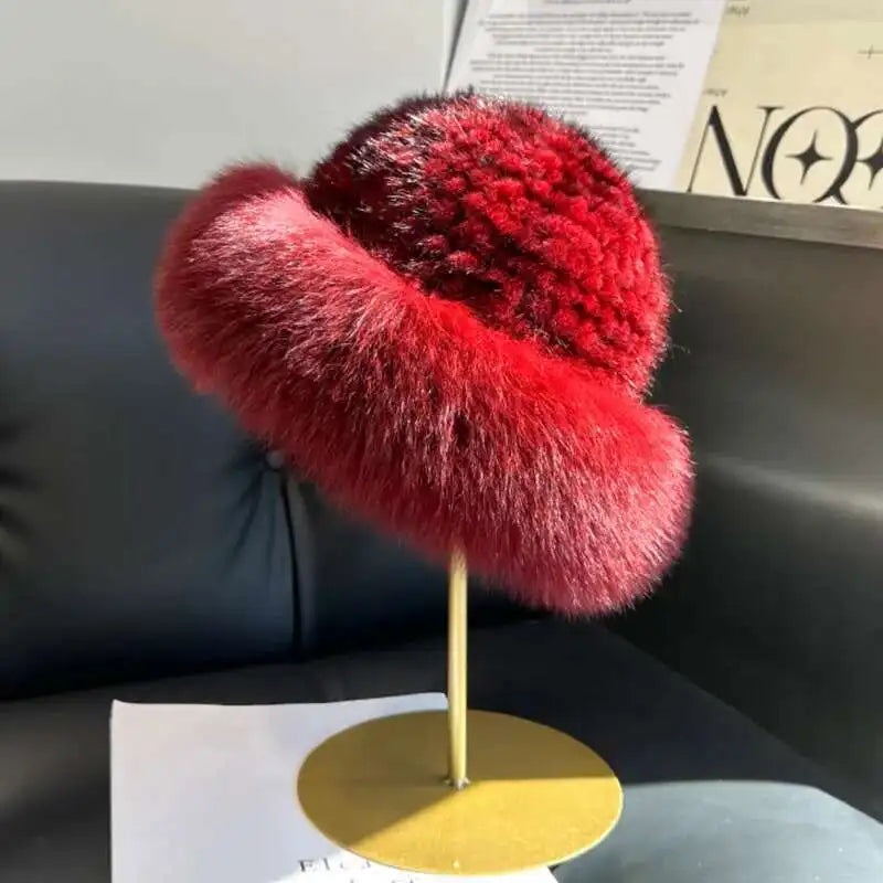 Gorro de piel de visón auténtica para mujer, gorro de pescador a la moda de invierno, gorro de piel de visón Natural con gorros de piel de zorro, gorro de bombardero de punto ruso