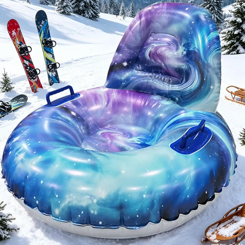 Tubos de nieve para adultos, trineos ergonómicos inflables con base antideslizante y respaldo, ideales para actividades al aire libre en familia durante el invierno, para practicar deportes en la playa o en un parque.