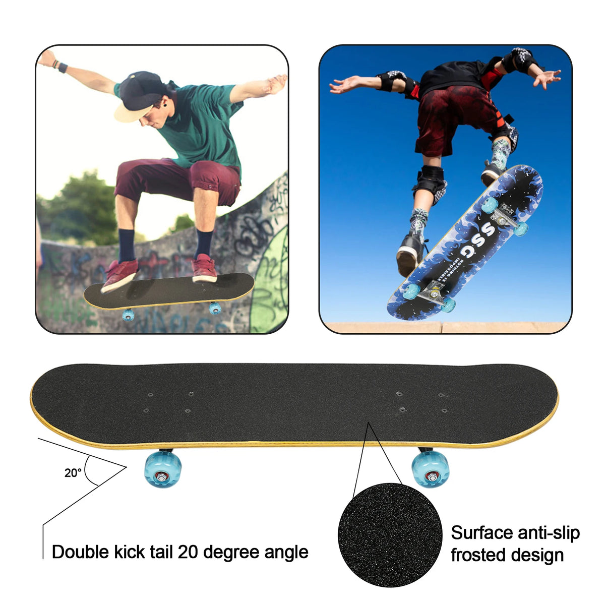 Patineta completa de 31 pulgadas, 7 capas de madera de arce, patineta completa preensamblada, patineta longboard con rodamientos ABEC-7 para adolescentes y adultos, azul.