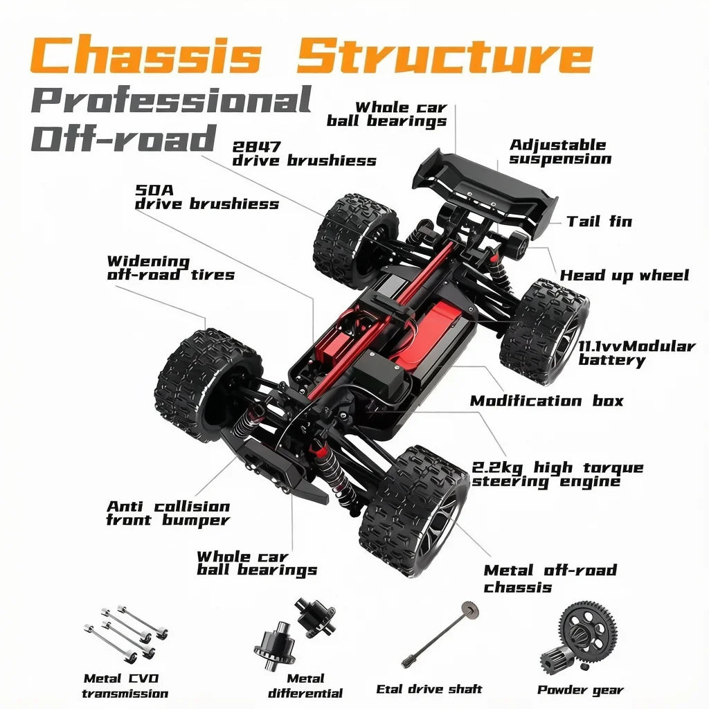 SG116MAX SCY9522 1:16 Auto de Carreras de Alta Velocidad con Derrape a 80KM/H, Motor sin Escobillas, 4WD, 9522PRO 50KM/H, Auto RC Todoterreno, Juguetes para Niños, Regalo