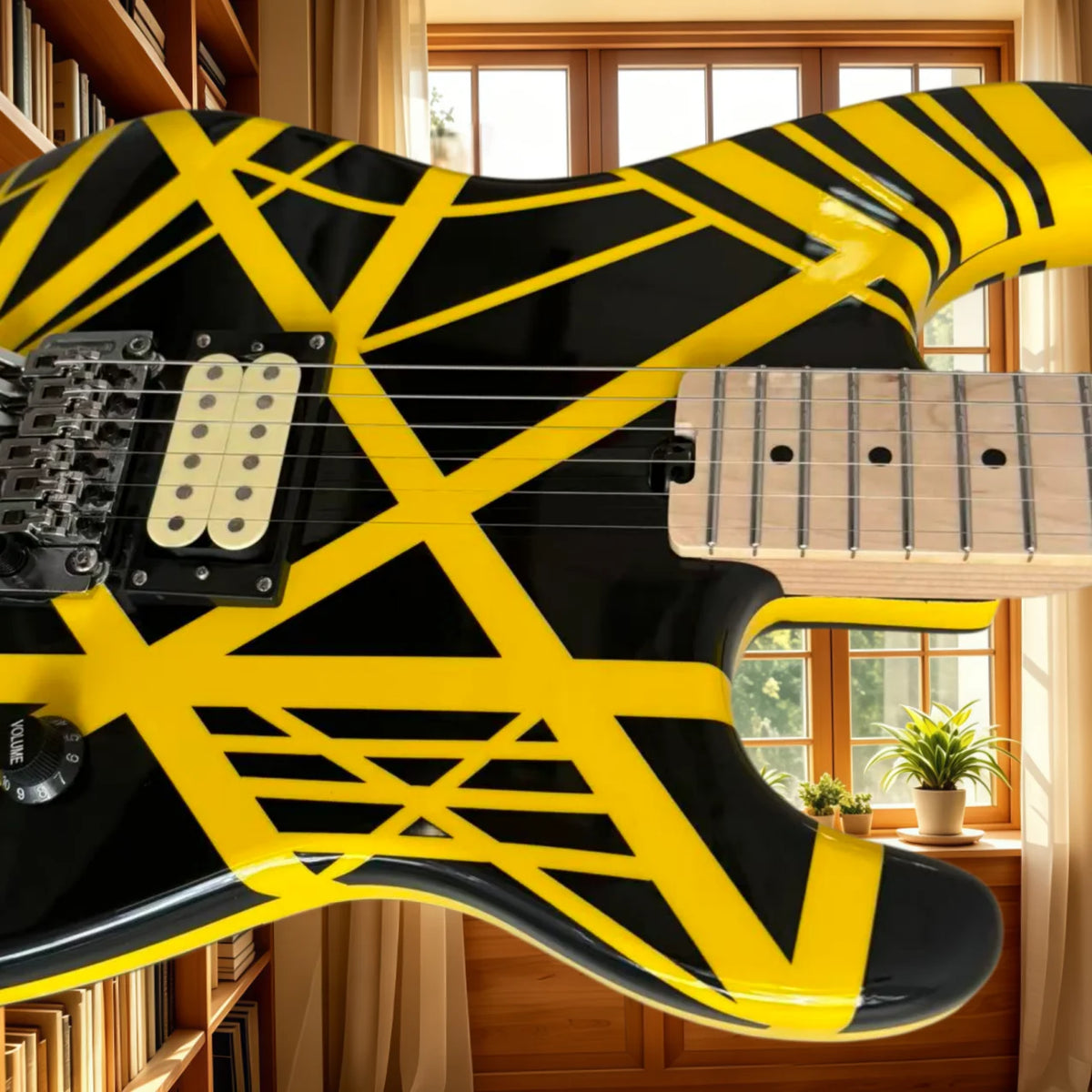 Guitarra de rock para principiantes, lista para enviar, puente ajustable, amarilla y negra, mástil de arce, pastilla H, instrumento de cuerda de nivel básico para aficionados a la música.